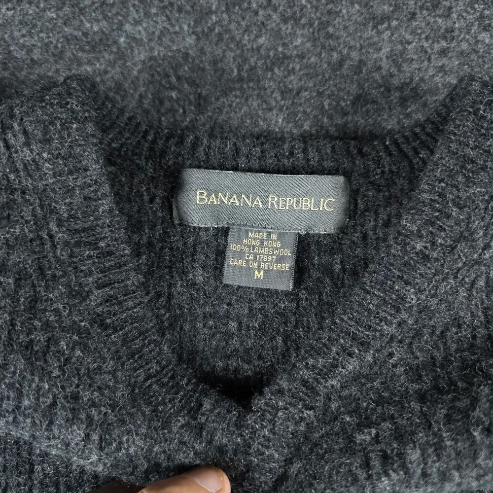 Vtg Banana Republic Women's Grey Lambswool V Neck Sweater Knit Pullover Size M